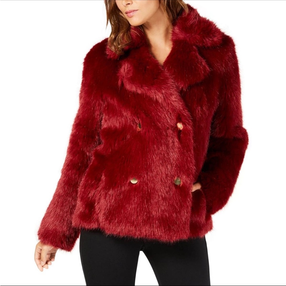 NWT- Michael Kors Short Red Faux Fur Teddy Jacket